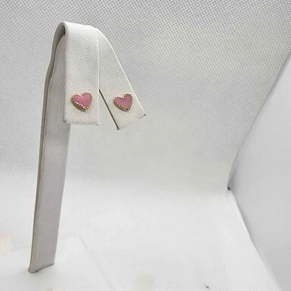 Brand NEW  Brazilian 18k Gold Filled Pink Heart Earrings - Studs - Picture 4 of 4